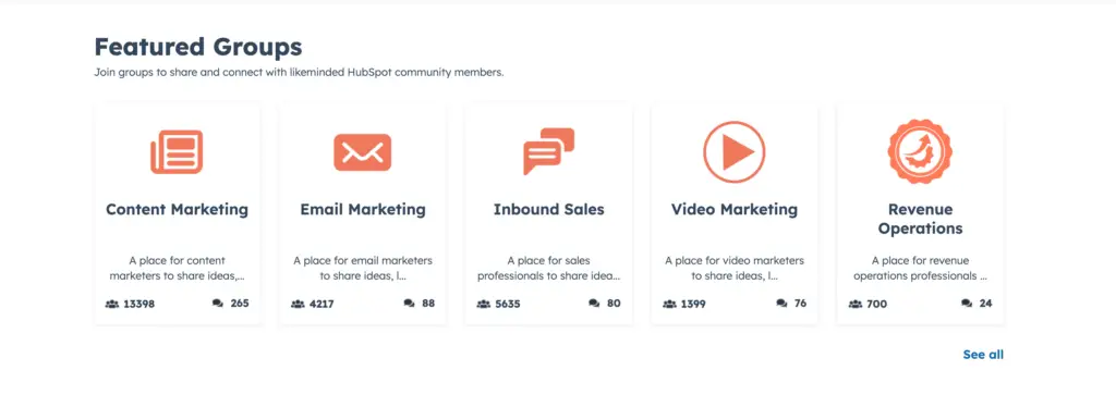 Image of a HubSpot Community featured groups used for Soulheart's blog on how a HubSpot community can help your business.