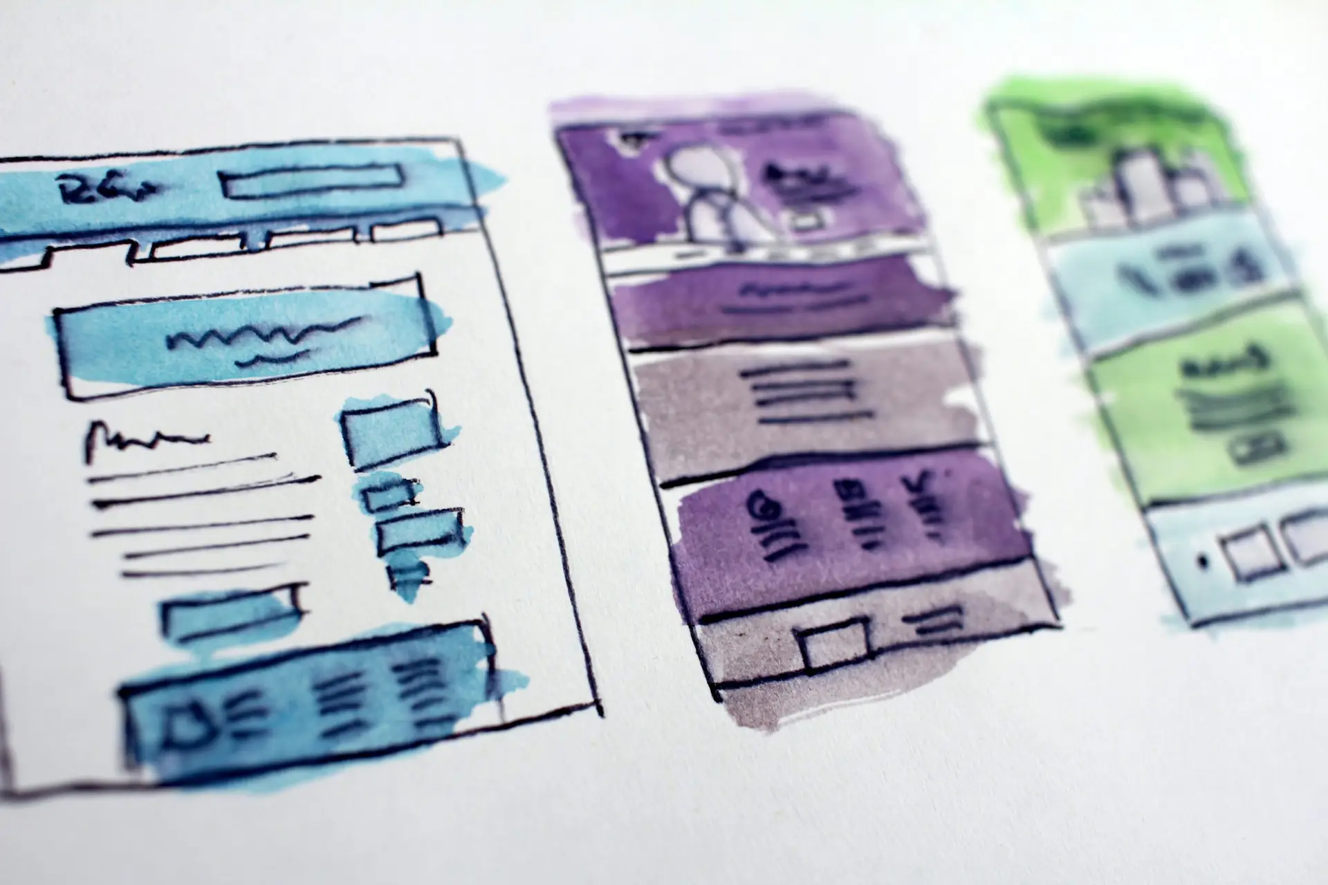Image of watercolor website wireframes for website overhaul