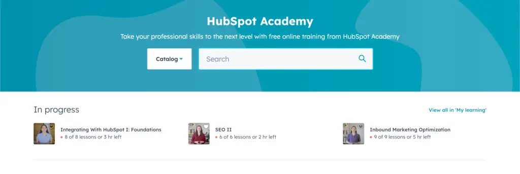 Image of HubSpot Academy courses representing Soulheart's blog "Learn How to Draw and Keep Customers Through HubSpot Academy"