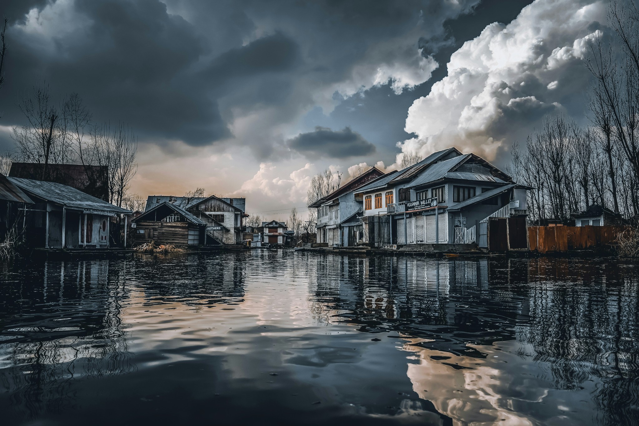 a body of water with houses along it
