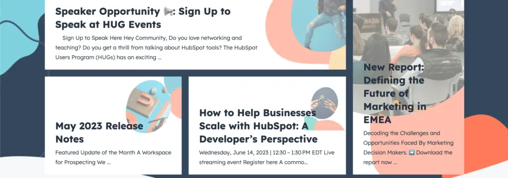 An image of HubSpot's Community resources used in Soulheart's blog on how a HubSpot Community can help your business grow.