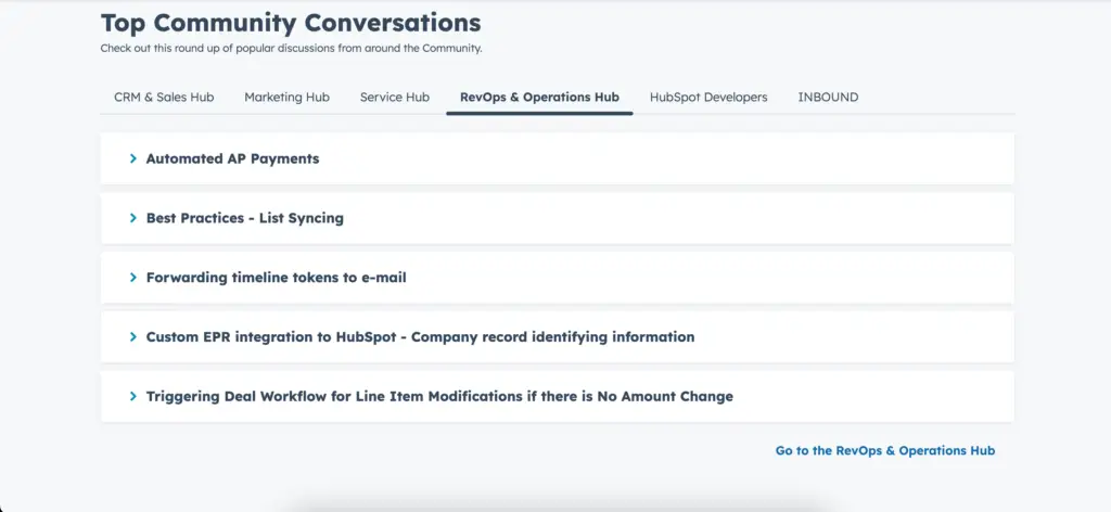 Image of a HubSpot Community resource showing some of the most popular forum discussion topics used for Soulheart's blog on how a HubSpot community can help your business.