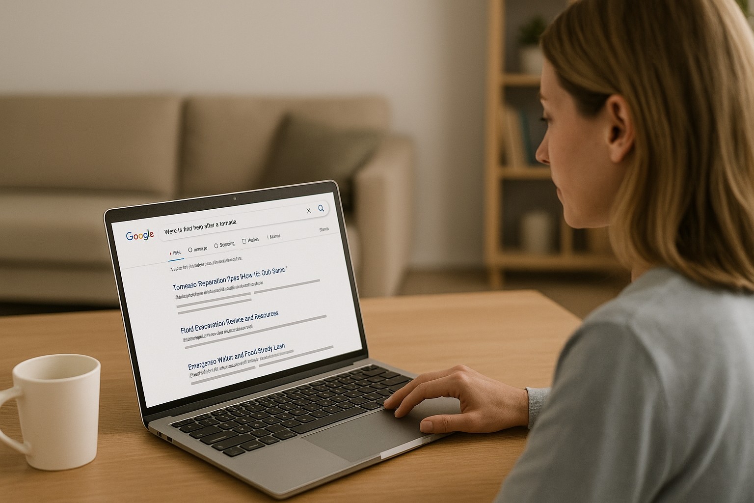 Image of a woman doing a google search on her laptop. The image represents how Soulheart used Google Grant Ads to reach people in crisis with the right message at the right time.