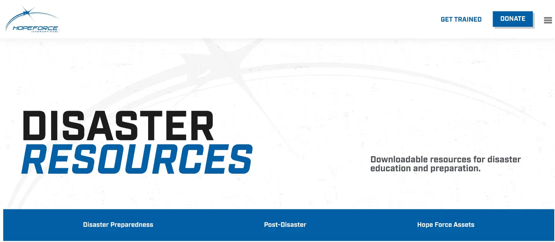 Image of the disaster resources header that is on the landing page for Hope Force's Google Nonprofit Grant Ads Account. Soulheart used a lead gen strategy to help spend the entire $10,000.