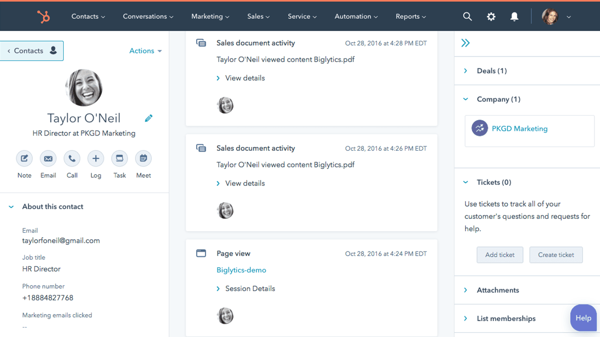 An image of HubSpot's lead tracking interface representing Soulheart's blog entitled the Best CRM Software HubSpot