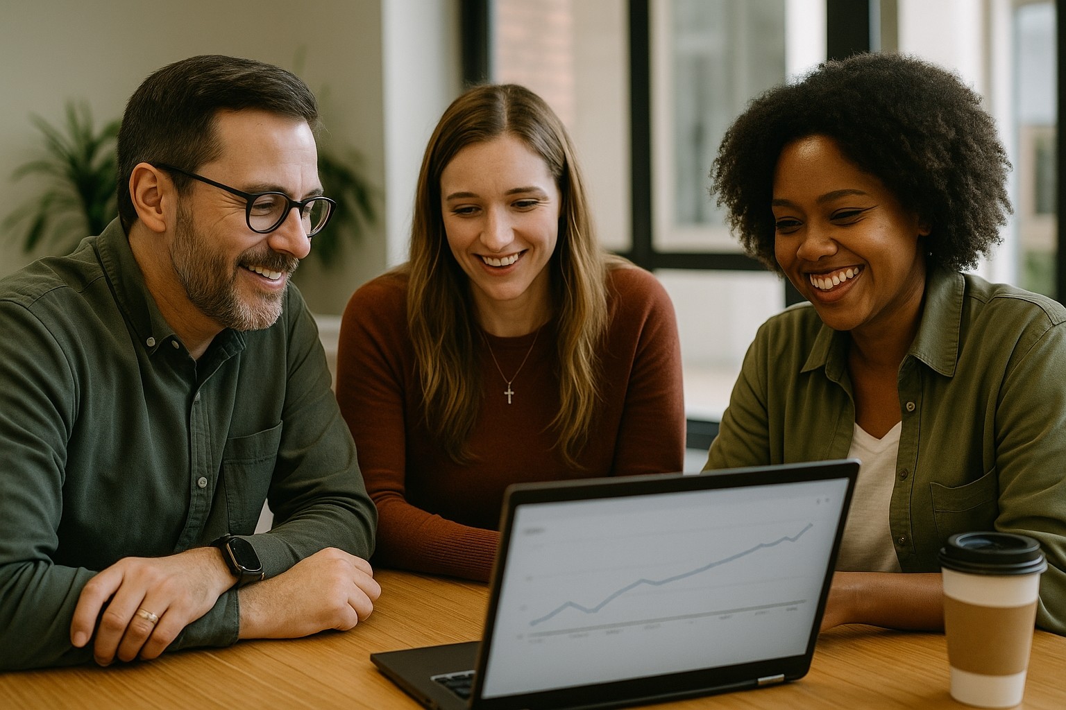 image of 3 people looking at a computer representing Christian Nonprofit Marketing Strategies.