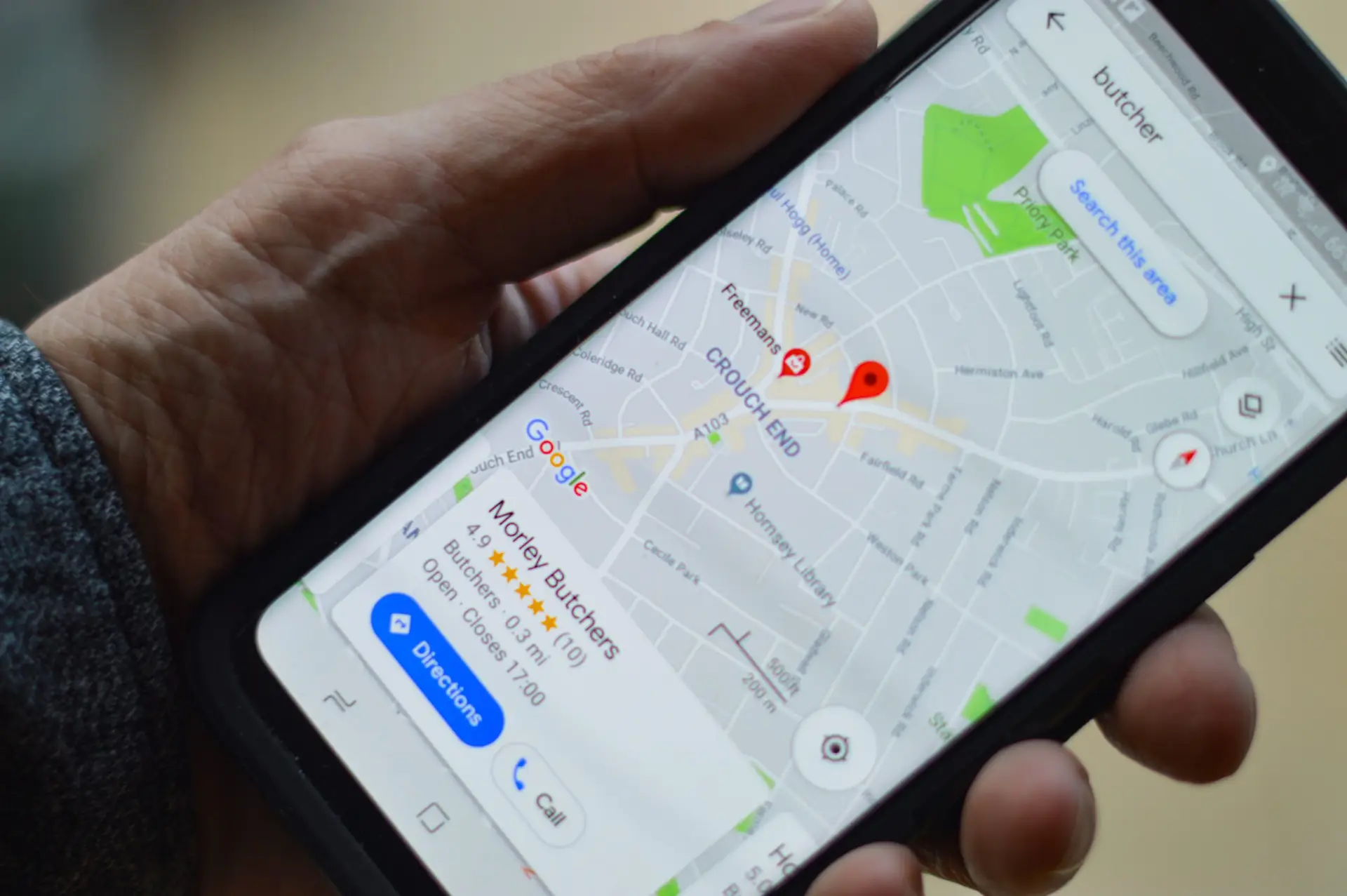 Google My Business search result on Google maps