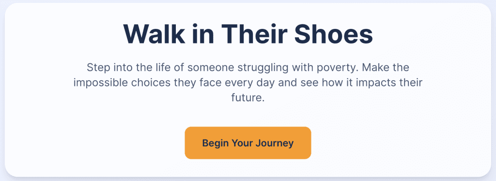 Opening screen of the Walk a Mile in Their Shoes Lead Gen tool.