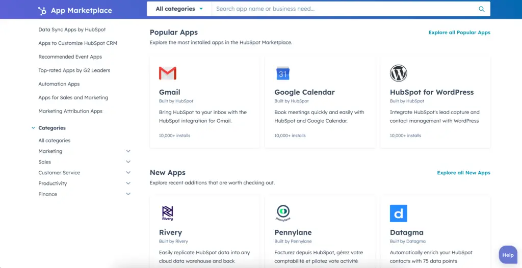 An image of HubSpot's App Marketplace interface representing Soulheart's blog titled Connect Your Productivity Tools Seamlessly with HubSpot’s Integrations