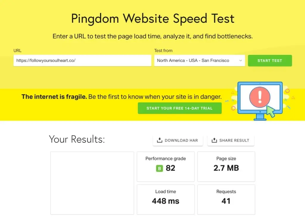 Pingdom Page Results for Follow Your Soulheart