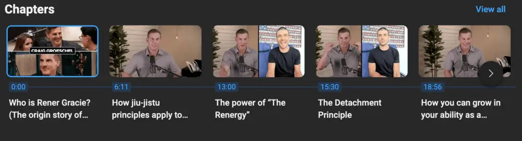 A screenshot showing chapters of a YouTube video.