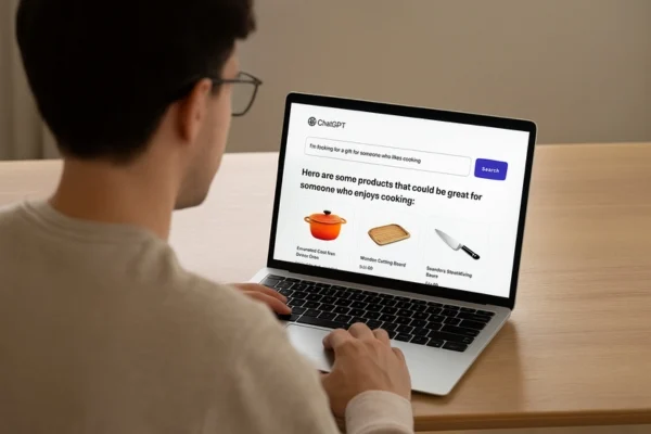 Image of a man using the ChatGPT Product Discovery Tool.