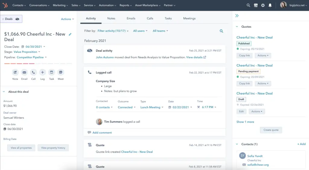 An image of HubSpot's CRM interface representing Soulheart's blog titled the Best CRM Software HubSpot