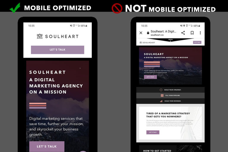 Example of a website optimized for mobile and one that is not