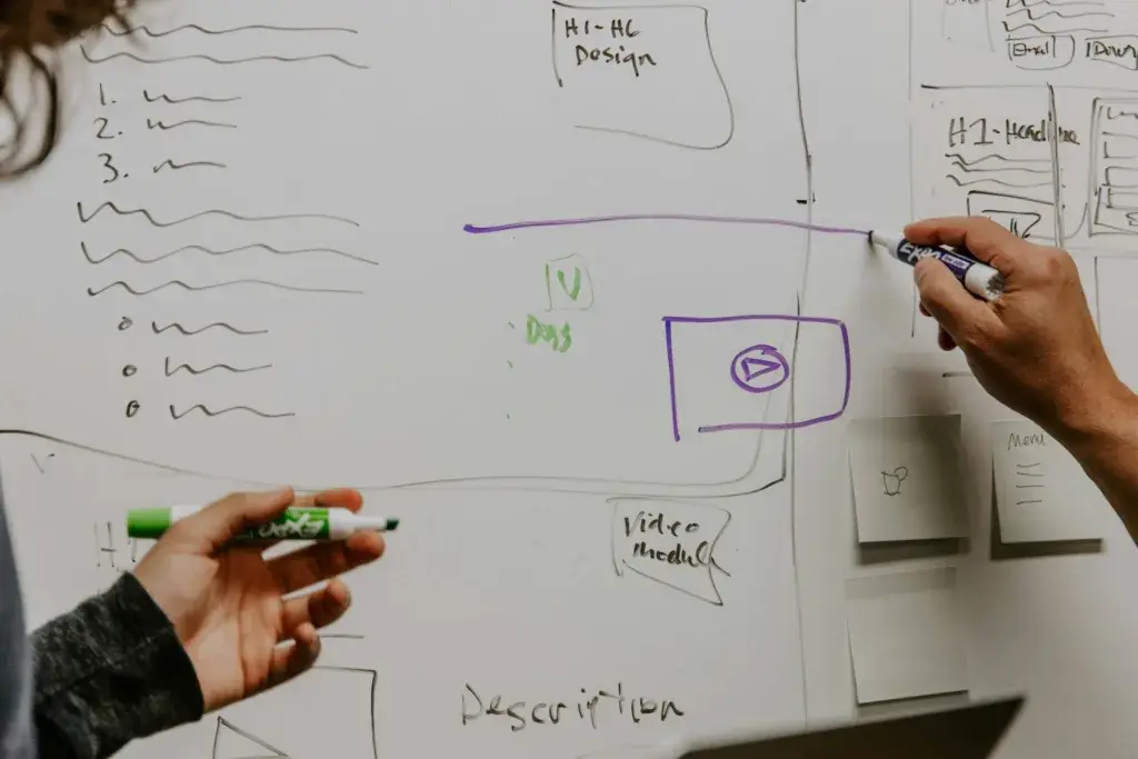 An image of two people creating a website design on a white board representing Soulheart's blog