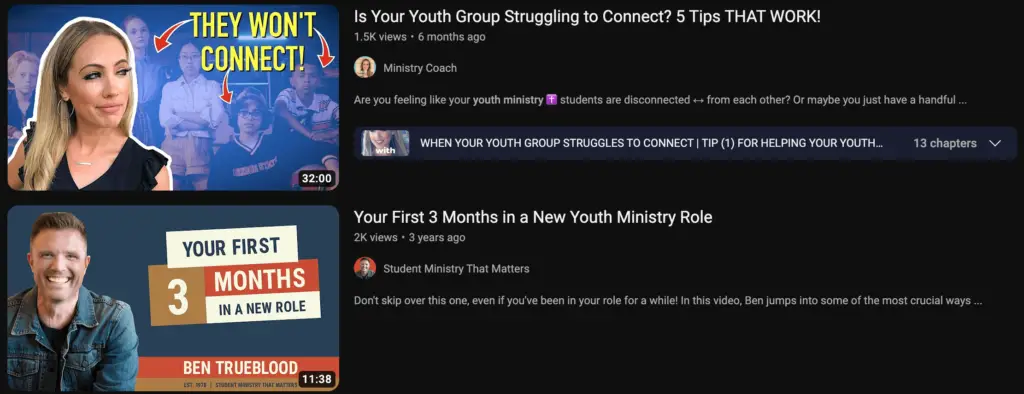 A screenshot of two different YouTube video thumbnails and video descriptions representing Soulheart's blog titled Visibility Counts: How YouTube SEO Delivers Success [Guide].