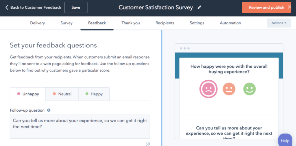 An image of HubSpot's Sales Hub customer satisfaction survey representing Soulheart's blog How HubSpot's Service Hub Drives Customer Satisfaction and Business Growth.