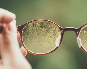 An image of a pair of glasses focused on forest with everything else blurred out representing Soulheart's blog titled Visibility Counts: How YouTube SEO Delivers Success [Guide].